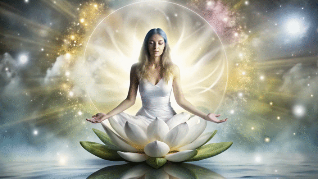 illustration of women meditating on a lotus flower