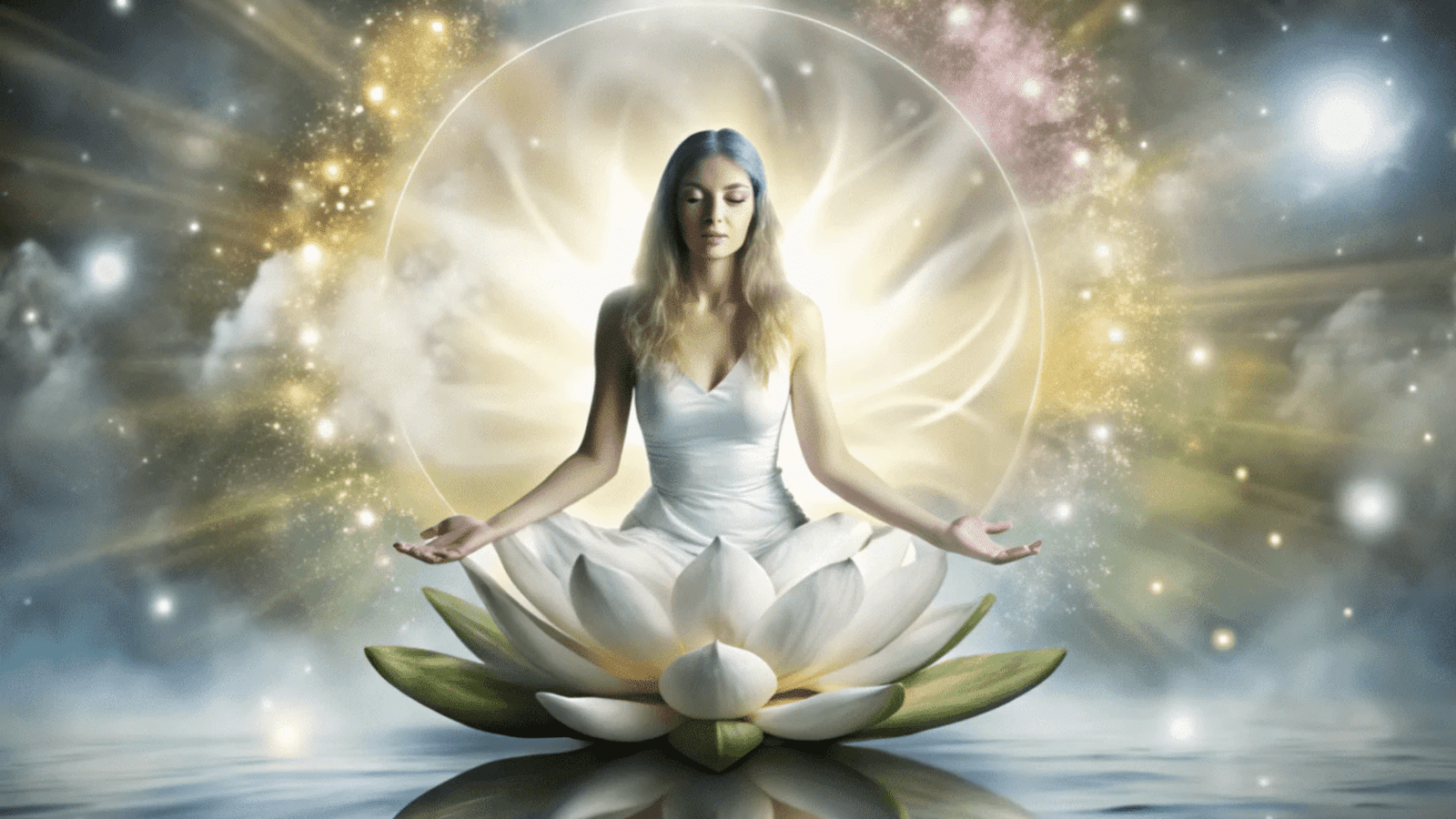 illustration of women meditating on a lotus flower