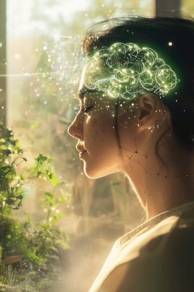 illustration of woman and interior brain